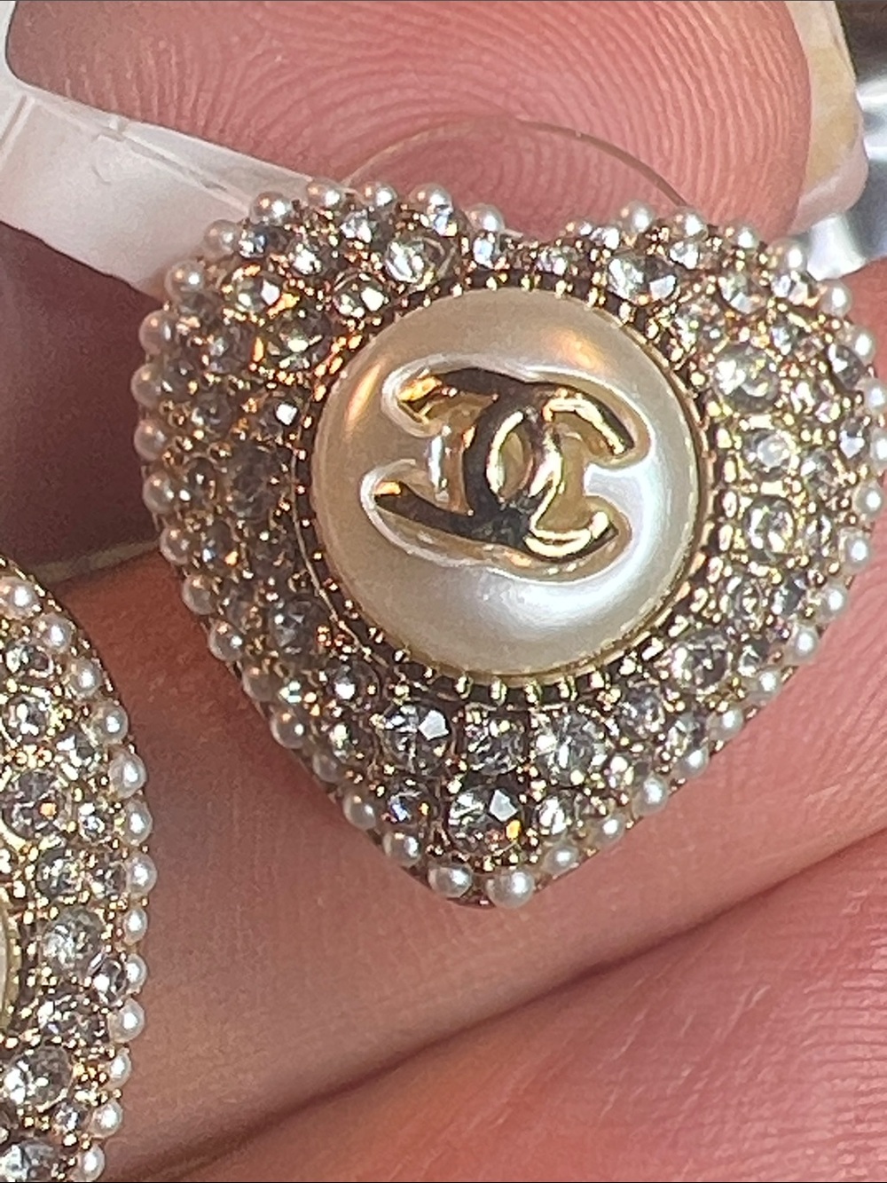 Heart Logo Crystal Stud Earrings in Gold and White - Picture 5 of 7